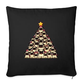 Pug Festival: A Christmas Tree Made of Dogs - Sofa pillowcase 17,3'' x 17,3'' (45 x 45 cm) - black - Front