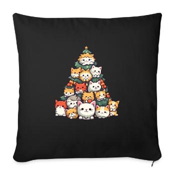Katzenzauber: Fellnasen am Weihnachtsbaum - Sofakissenbezug 45 x 45 cm - Schwarz - Vorne