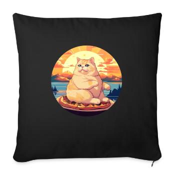 Sunset Feast : Chubby Cat Apprécie - Housse de coussin décorative 45 x 45 cm - noir - Devant