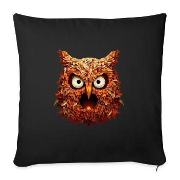Nuit d’automne effrayante : hibou, feuillage et Halloween - Housse de coussin décorative 45 x 45 cm - noir - Devant
