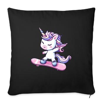 Süßes Einhorn Comic Skateboarder - Sofakissenbezug 45 x 45 cm - Schwarz - Vorne
