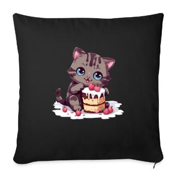 Cherry pie delight: Cute cartoon cat nibbles - Sofa pillowcase 17,3'' x 17,3'' (45 x 45 cm) - black - Front