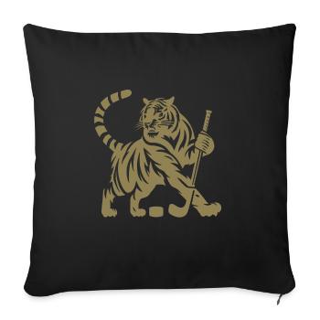 Silhouette minimaliste de joueur de hockey sur glace tigre - Housse de coussin décorative 45 x 45 cm - noir - Devant