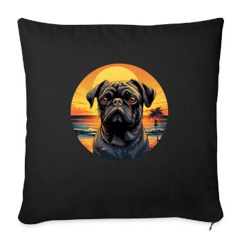 Carlin mignon sur la plage au coucher du soleil - Housse de coussin décorative 45 x 45 cm - noir - Devant