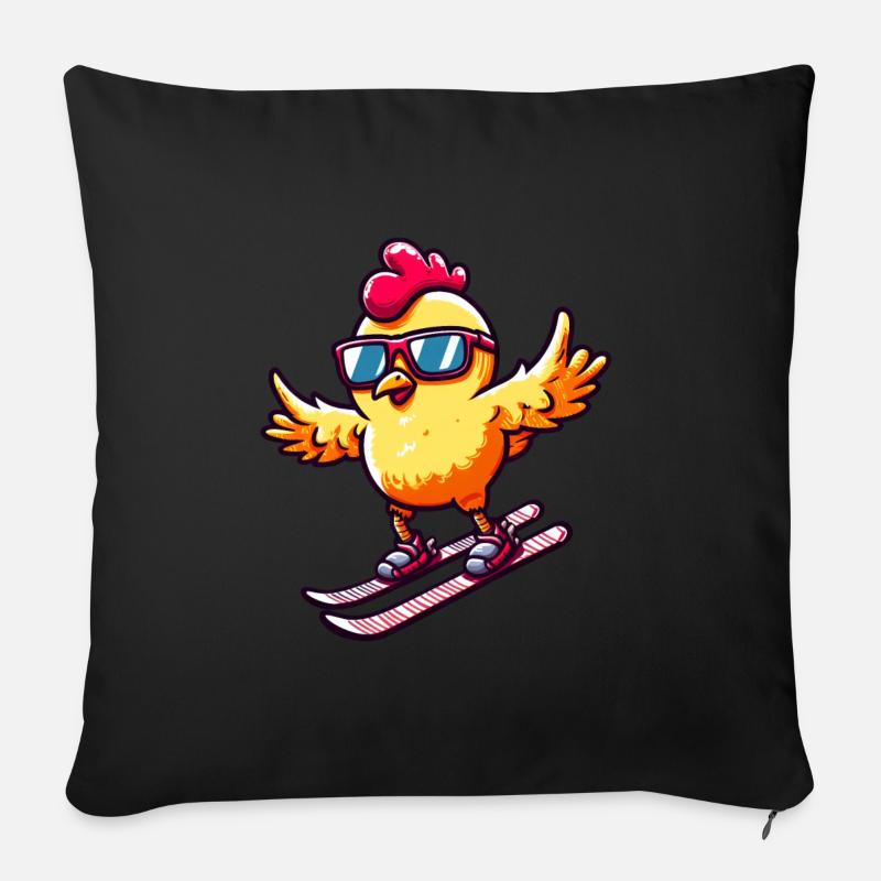 Ski fahrendes Huhn im Winterurlaub - Sofakissenbezug 45 x 45 cm - Schwarz