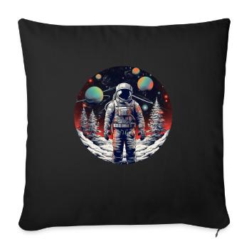 Astronaute dans l’espace hivernal avec sapin - Housse de coussin décorative 45 x 45 cm - noir - Devant
