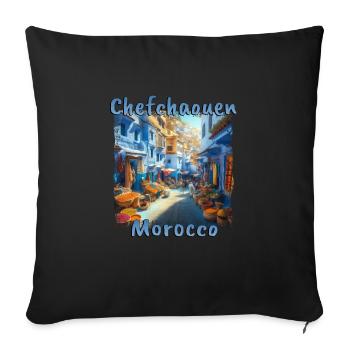 Chefchaouen, Maroc - Les ruelles colorées de la vieille ville - Housse de coussin décorative 45 x 45 cm - noir - Devant