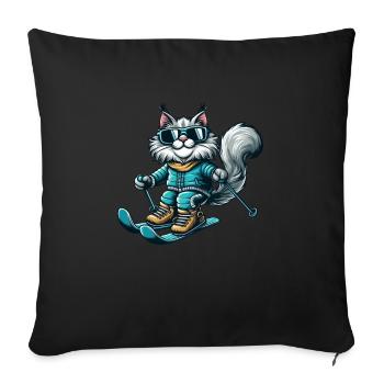 Maine Coon Cat Ski - Plaisirs d’hiver - Housse de coussin décorative 45 x 45 cm - noir - Devant
