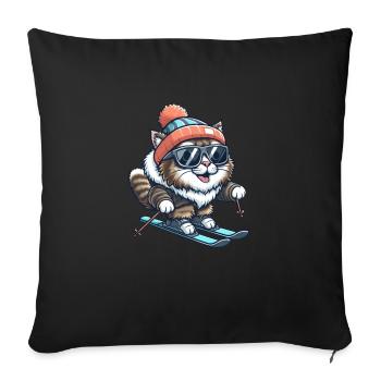 Maine Coon Cat Ski - Plaisirs d’hiver - Housse de coussin décorative 45 x 45 cm - noir - Devant