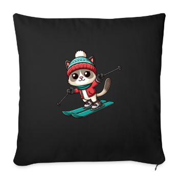 Chat Siamois Chat Ski Skieur Vacances De Ski - Housse de coussin décorative 45 x 45 cm - noir - Devant