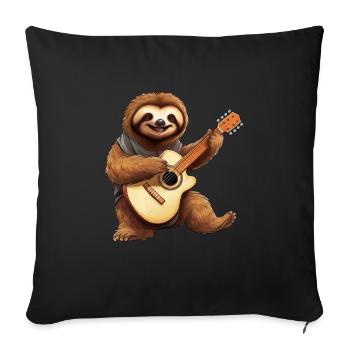 Chilliges Faultier mit Akustikgitarre - - Sofakissenbezug 45 x 45 cm - Schwarz - Vorne