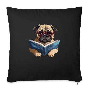Reading Pug – The Educated Dog with Book and - Sofa pillowcase 17,3'' x 17,3'' (45 x 45 cm) - black - Front