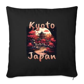 Kyoto Japon : soleil et drapeau à la grunge - Housse de coussin décorative 45 x 45 cm - noir - Devant