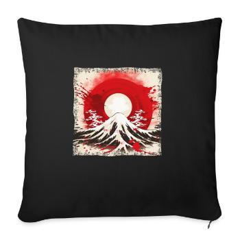 Montagnes de Kyoto : drapeau, volcan et lune de sang - Housse de coussin décorative 45 x 45 cm - noir - Devant