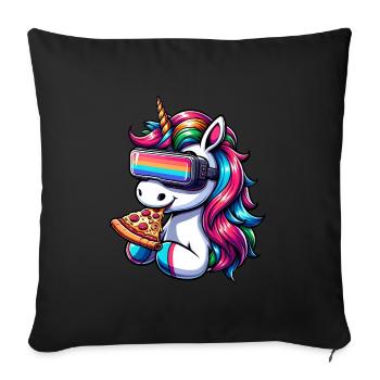 Unicorn VR Virtual Reality Rainbow Pizza - Sofa pillowcase 17,3'' x 17,3'' (45 x 45 cm) - black - Front