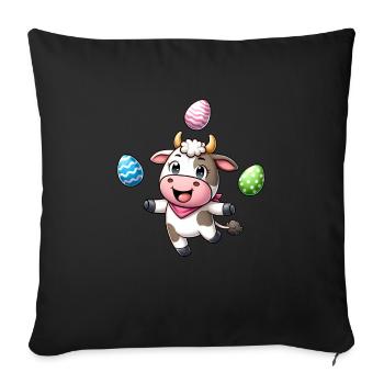 Vache de Pâques jonglant avec les œufs, artiste de la ferme - Housse de coussin décorative 45 x 45 cm - noir - Devant