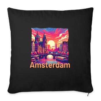 Amsterdam Coucher de soleil Canal Violet Grunge - Housse de coussin décorative 45 x 45 cm - noir - Devant