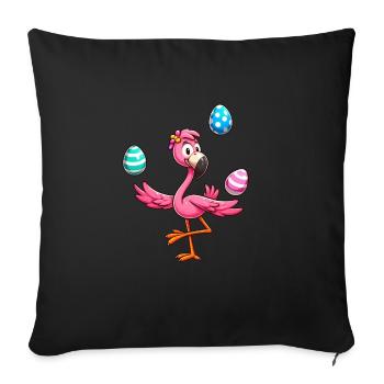 Flamingo Jongleur mit Ostereiern Fest - Sofakissenbezug 45 x 45 cm - Schwarz - Vorne