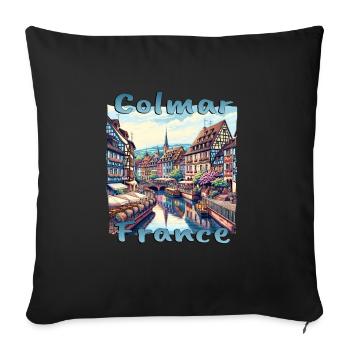 Maison à colombages de la vieille ville de Colmar au look grunge - Housse de coussin décorative 45 x 45 cm - noir - Devant