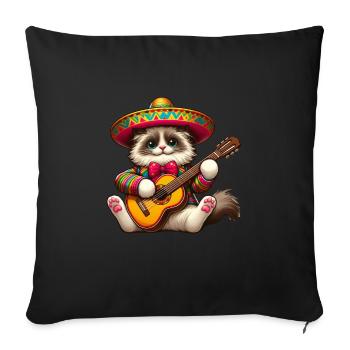 Cinco de Mayo Cat with Guitar - Sofa pillowcase 17,3'' x 17,3'' (45 x 45 cm) - black - Front