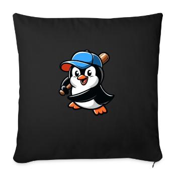 Pinguin Baseballspieler Action - Sofakissenbezug 45 x 45 cm - Schwarz - Vorne