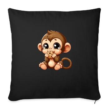 Mignon chimpanzé grignote sur des biscuits - Housse de coussin décorative 45 x 45 cm - noir - Devant