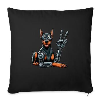 Doberman Robot Cyborg Chien Futuriste - Housse de coussin décorative 45 x 45 cm - noir - Devant