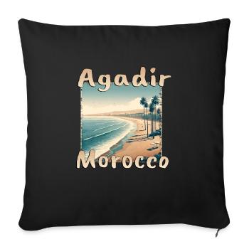 Agadir Maroc : Vacances Grunge à la plage - Housse de coussin décorative 45 x 45 cm - noir - Devant