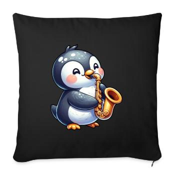 Concert de jazz du saxophoniste pingouin - Housse de coussin décorative 45 x 45 cm - noir - Devant