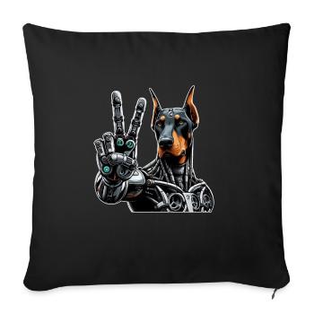 Doberman Robot Cyborg Peace Sign - Sofa pillowcase 17,3'' x 17,3'' (45 x 45 cm) - black - Front