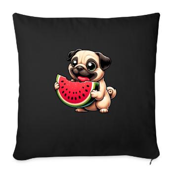 Pug with Watermelon Cartoon - Sofa pillowcase 17,3'' x 17,3'' (45 x 45 cm) - black - Front