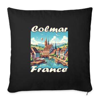 Vieille ville de Colmar, port et canal de style colonial - Housse de coussin décorative 45 x 45 cm - noir - Devant