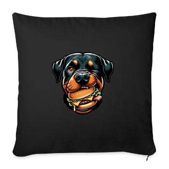Rottweiler avec hamburger cheeseburger - Housse de coussin décorative 45 x 45 cm - noir - Devant