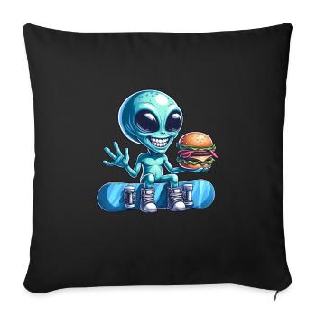 Alien Snowboarder Hamburger Restauration Rapide - Housse de coussin décorative 45 x 45 cm - noir - Devant