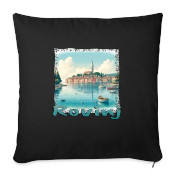 Rovinj Croatia Summer Vacation Port City - Sofa pillowcase 17,3'' x 17,3'' (45 x 45 cm) - black - Front