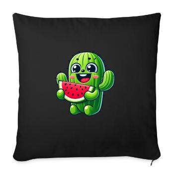 Bande dessinée mignonne de cactus avec pastèque fruitée - Housse de coussin décorative 45 x 45 cm - noir - Devant