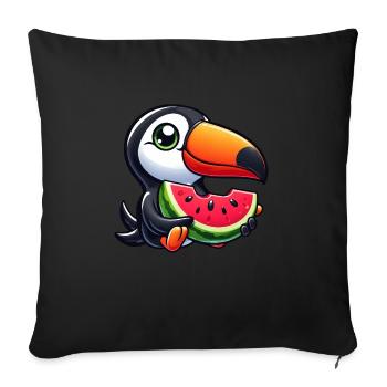 Toucan oiseau de paradis pastèque été - Housse de coussin décorative 45 x 45 cm - noir - Devant