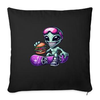 Alien Snowboarder Hamburger Restauration Rapide - Housse de coussin décorative 45 x 45 cm - noir - Devant