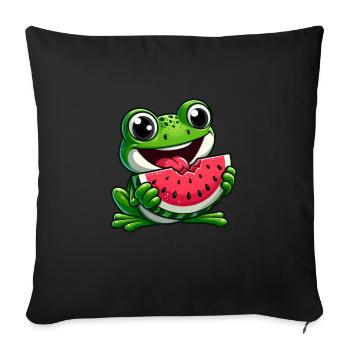 Frosch Mit Wassermelone Fruchtig Lustig - Sofakissenbezug 45 x 45 cm - Schwarz - Vorne