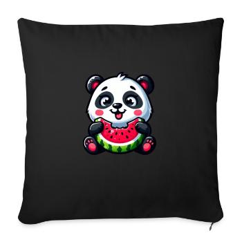 Panda Mit Wassermelone Fruchtig Lustig - Sofakissenbezug 45 x 45 cm - Schwarz - Vorne