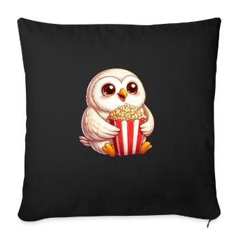Weise Schneeeule Popcorn Kinoabend - Sofakissenbezug 45 x 45 cm - Schwarz - Vorne