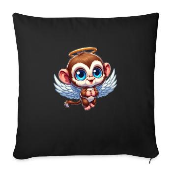 Singe Chimpanzé Ange Dessin Animé - Housse de coussin décorative 45 x 45 cm - noir - Devant