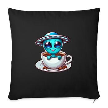 Alien with Coffee UFO Coffee Lover - Sofa pillowcase 17,3'' x 17,3'' (45 x 45 cm) - black - Front