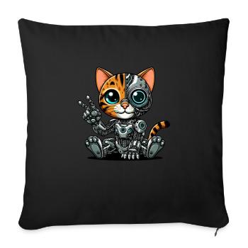 Chat mignon robot cyborg mécha futuriste - Housse de coussin décorative 45 x 45 cm - noir - Devant
