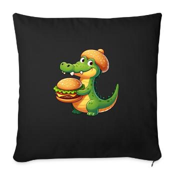 Sweet Crocodile Hamburger Cheeseburger Fast Food - Sofa pillowcase 17,3'' x 17,3'' (45 x 45 cm) - black - Front