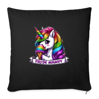 LGBTQ Einhorn Regenbogen Pride Mampf Eis - Sofakissenbezug 45 x 45 cm - Schwarz - Vorne