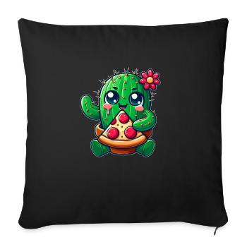 Funny Cactus Loves Pizza Cute Comic - Sofa pillowcase 17,3'' x 17,3'' (45 x 45 cm) - black - Front