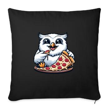 hibou harfang des neiges pizza amant de pizza drôle - Housse de coussin décorative 45 x 45 cm - noir - Devant