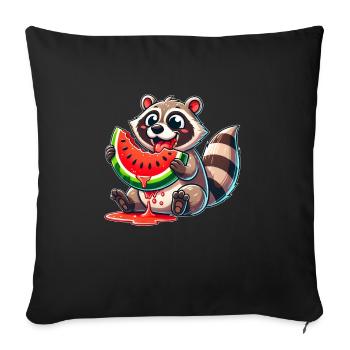 Raccoon Melon Watermelon Cute Cartoon Summer - Sofa pillowcase 17,3'' x 17,3'' (45 x 45 cm) - black - Front
