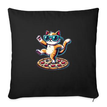 Cool cat in sunglasses eating pizza and dancing - Sofa pillowcase 17,3'' x 17,3'' (45 x 45 cm) - black - Front